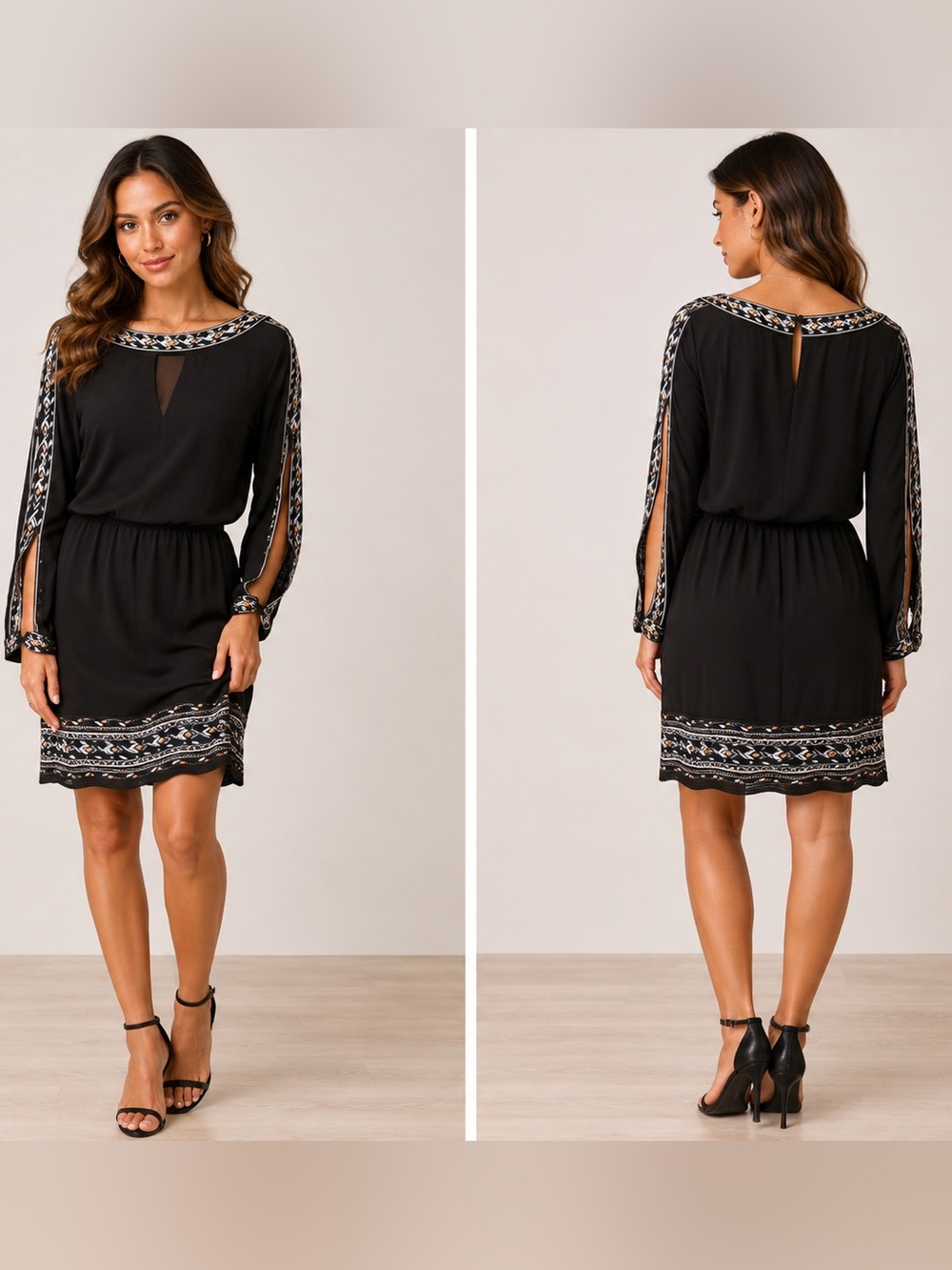 White House Black Market Embroidered Blouson Split Sleeve Dress Size SP NWOT